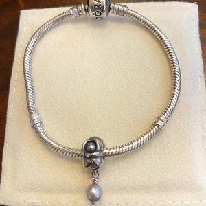 Silver Pandora dangle charm with gray pearl